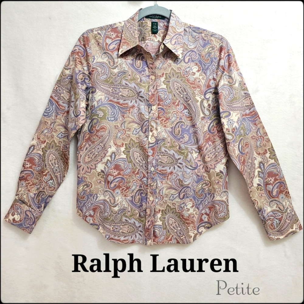 Ralph Lauren, Paisley Pastel Top, So Soft 100% Cotton, Size Med Petite